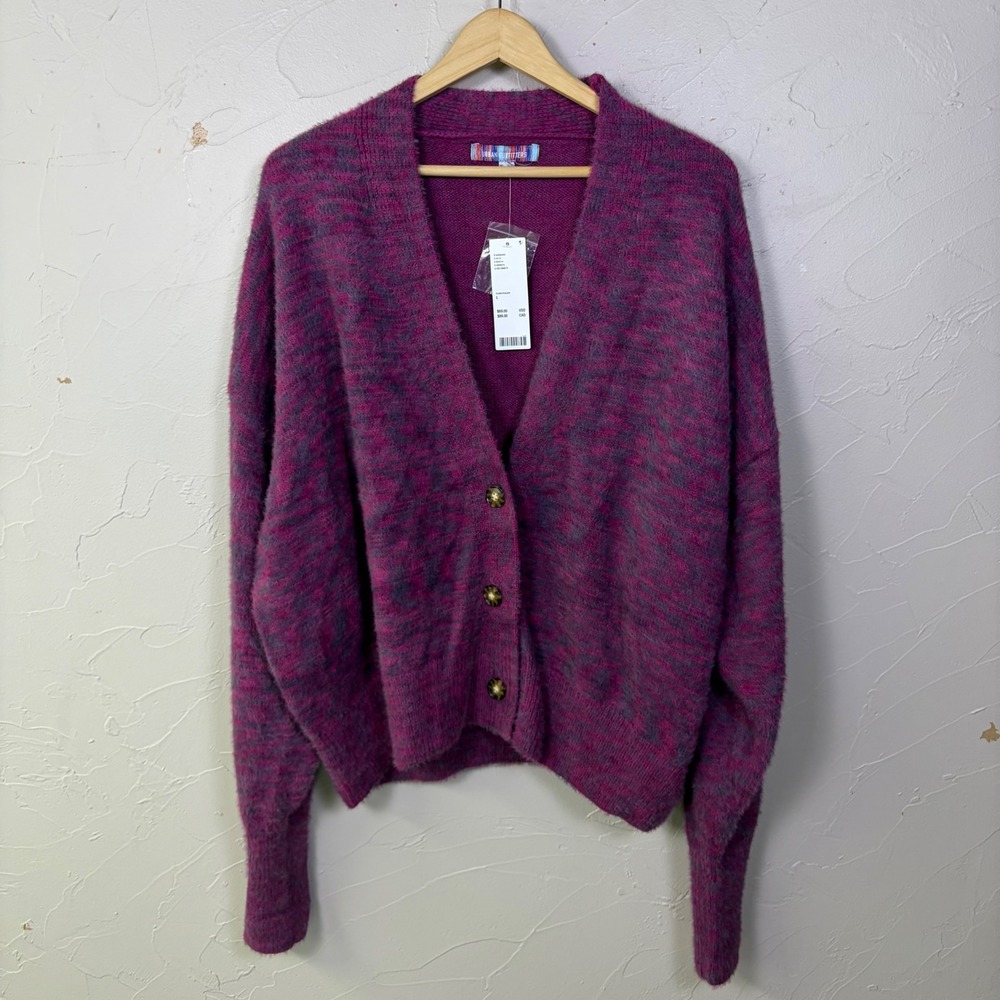 Urban Outfitters Cardigan Sweater Women L Purple Pink Magenta Boxy Grunge Indie